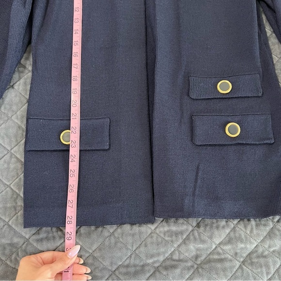 St. John Jacket Womens 10 Cardigan Open Front Santana Knit Navy Blue L - Picture 5 of 7